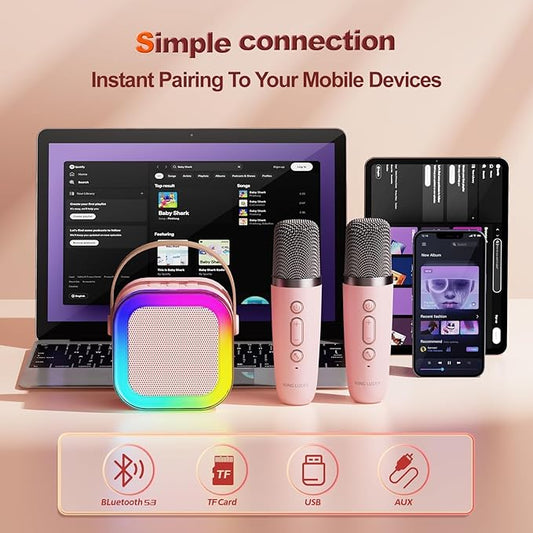 JOZUTTOW Mini Karaoke Machine for Kids, Portable Bluetooth Karaoke Speaker with 2 Wireless Microphones