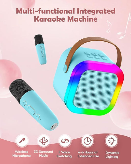 JOZUTTOW Mini Karaoke Machine for Kids, Portable Bluetooth Karaoke Speaker with 2 Wireless Microphones